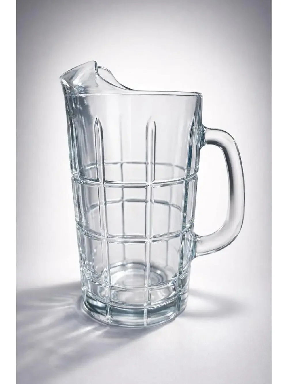 Vintage-Style Clear Glass Pitcher with Grid Pattern - 7.5 Inch Tall